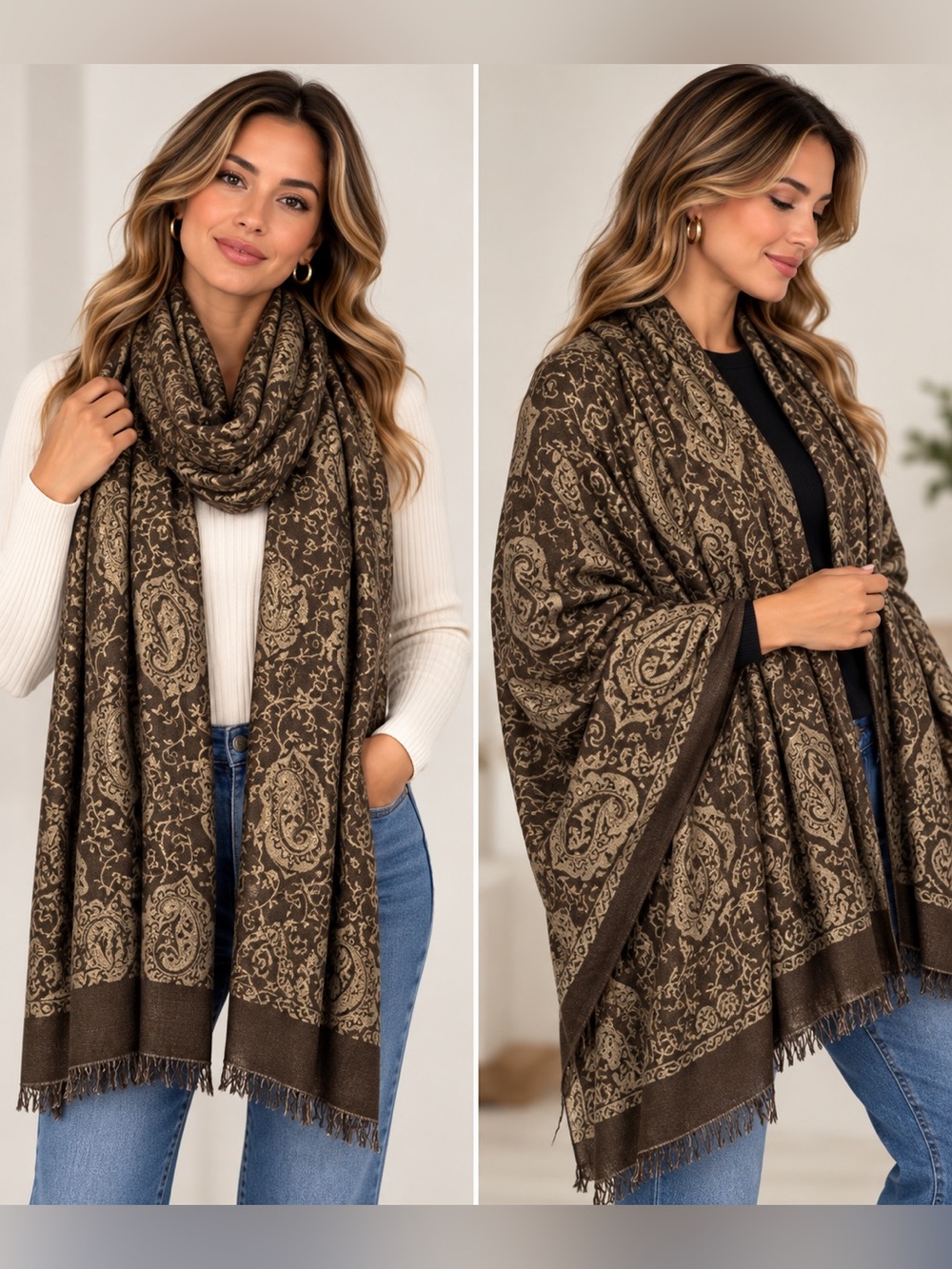 Brown Paisley Patterned Scarf